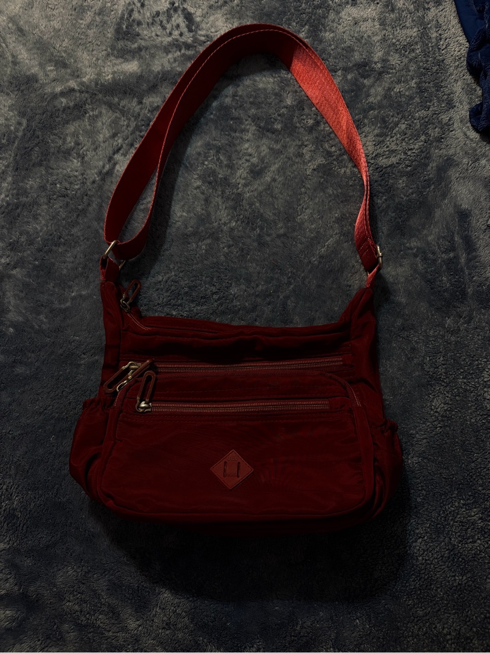 Everyday Red Crossbody Bag with Multiple Zip Pockets
